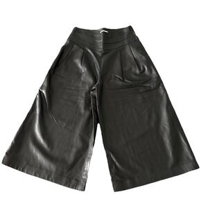 NWT Joie Womens Size 4 cropped gaucho pants black lamb leather wide leg sample